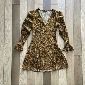 Zara Black and Yellow Floral Long Sleeve Dress